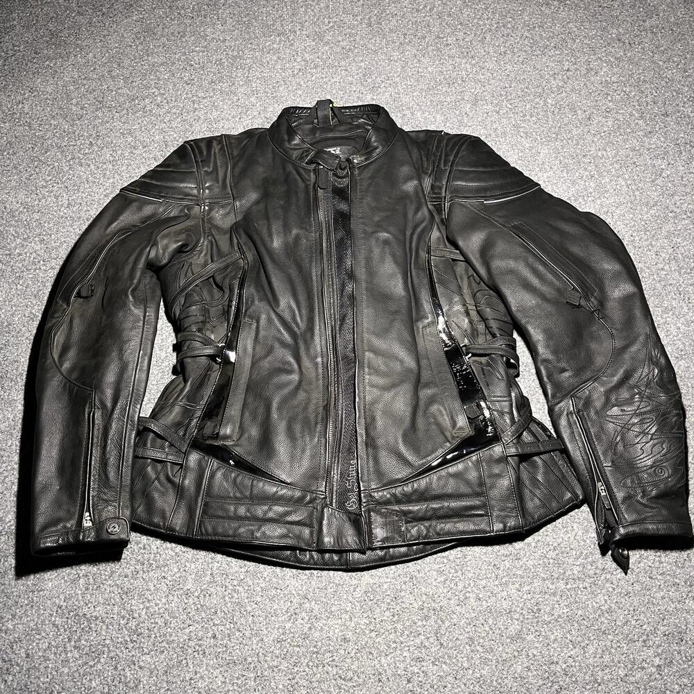 Scorpion EXO Skeleton Leather Jacket Womens Large Motorcycle Black Embroidered